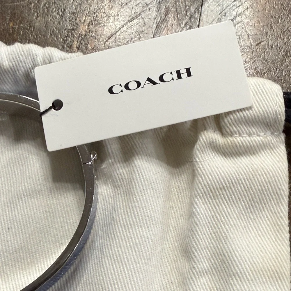 Coach Hinged Blue Glitter Enamel Bangle Bracelet Silver Tone NWT